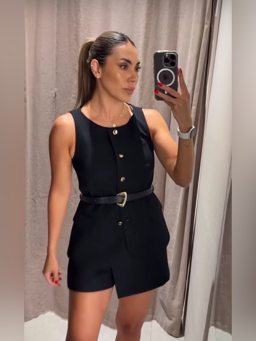 NWT. Zara Black Viscose Blend Vest with Belt. Size L.
